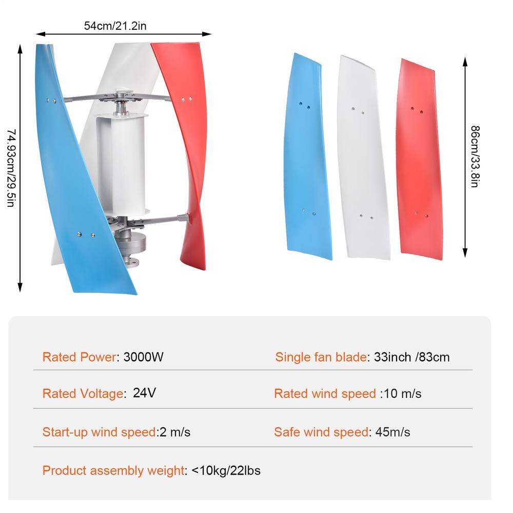 3000W 24V Vertical Wind Power Turbine Generator Controller Home Windmill