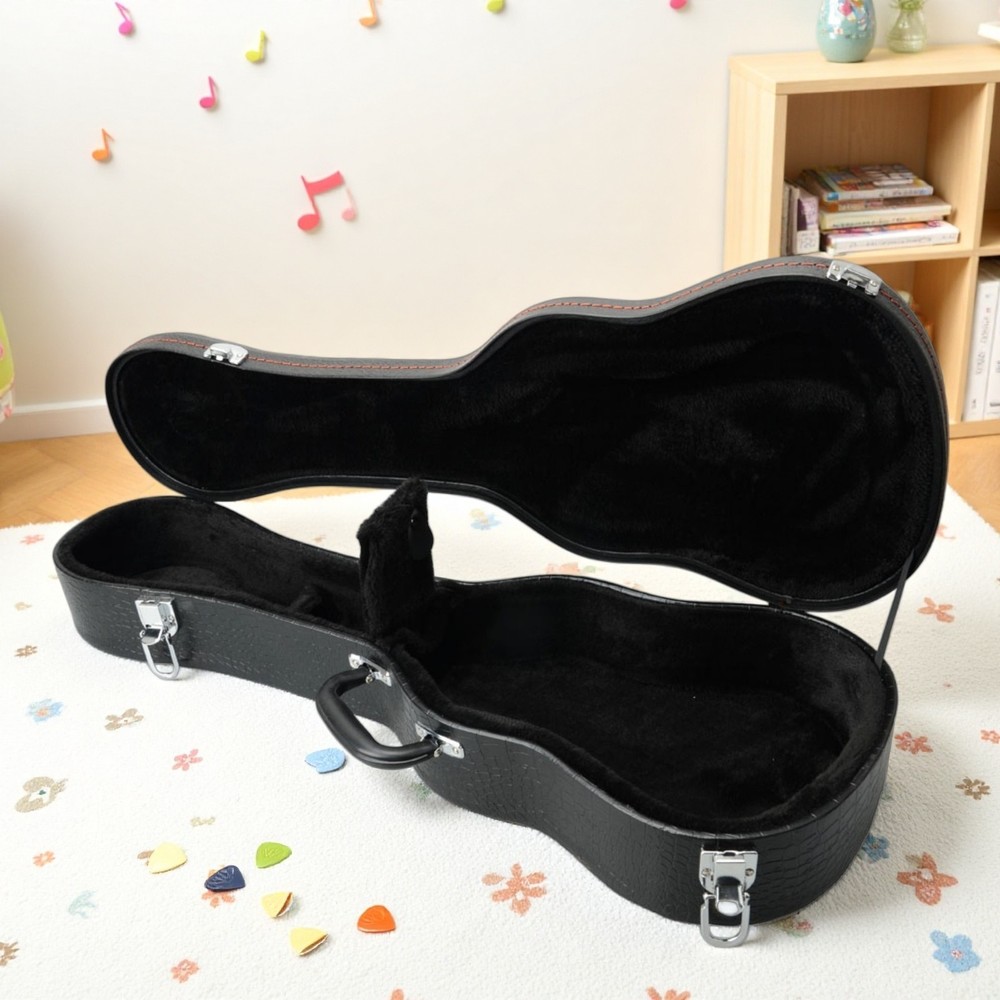 26" Tenor Ukulele Hardshell Case - Padded Contoured Lockable Black Finish