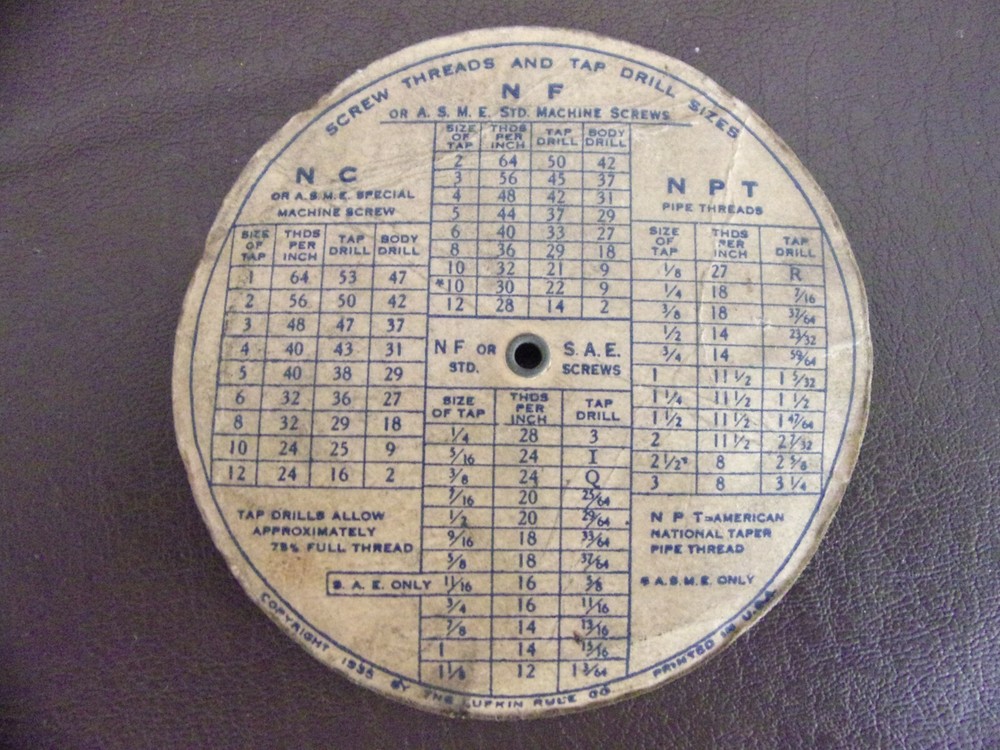 Vintage Lufkin Tools Thread Circular Guide 1935 Copyright