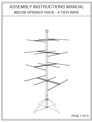 Wire Spinner Rack 4 Tier 24 Peg Rotating Chrome Floor Stand Capacity 50 lb 63 ½"