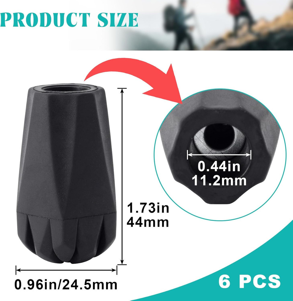 6PCS Walking Stick Tips, Shock Absorption Trekking Pole Tips Replacements, Anti-