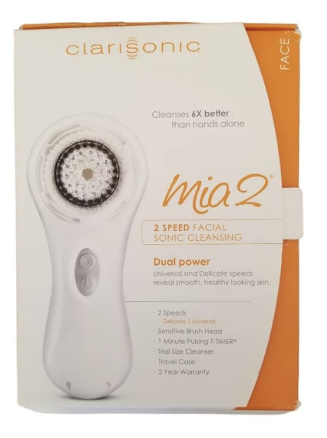 2 Speeds White Clarisonic Mia 2 Sonic Facial Skin Cleansing Brush System NEW
