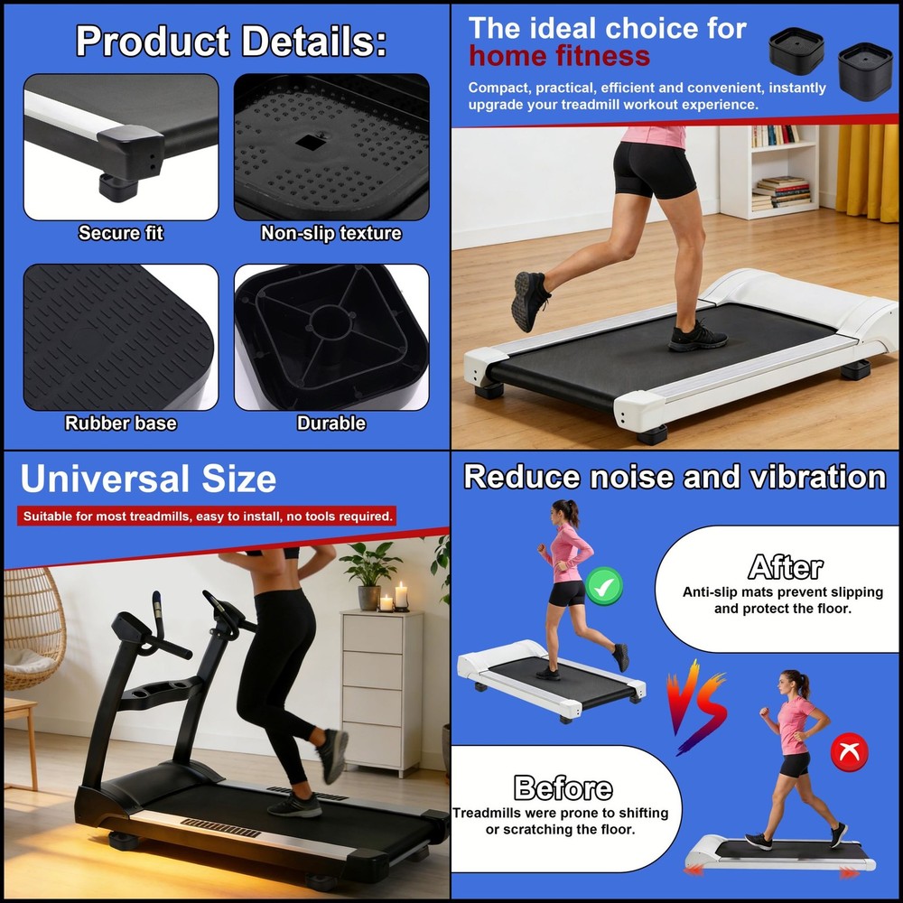 4pcs Adjustable Treadmill Incline Blocks, Non‑Slip Stackable Ramp Pads