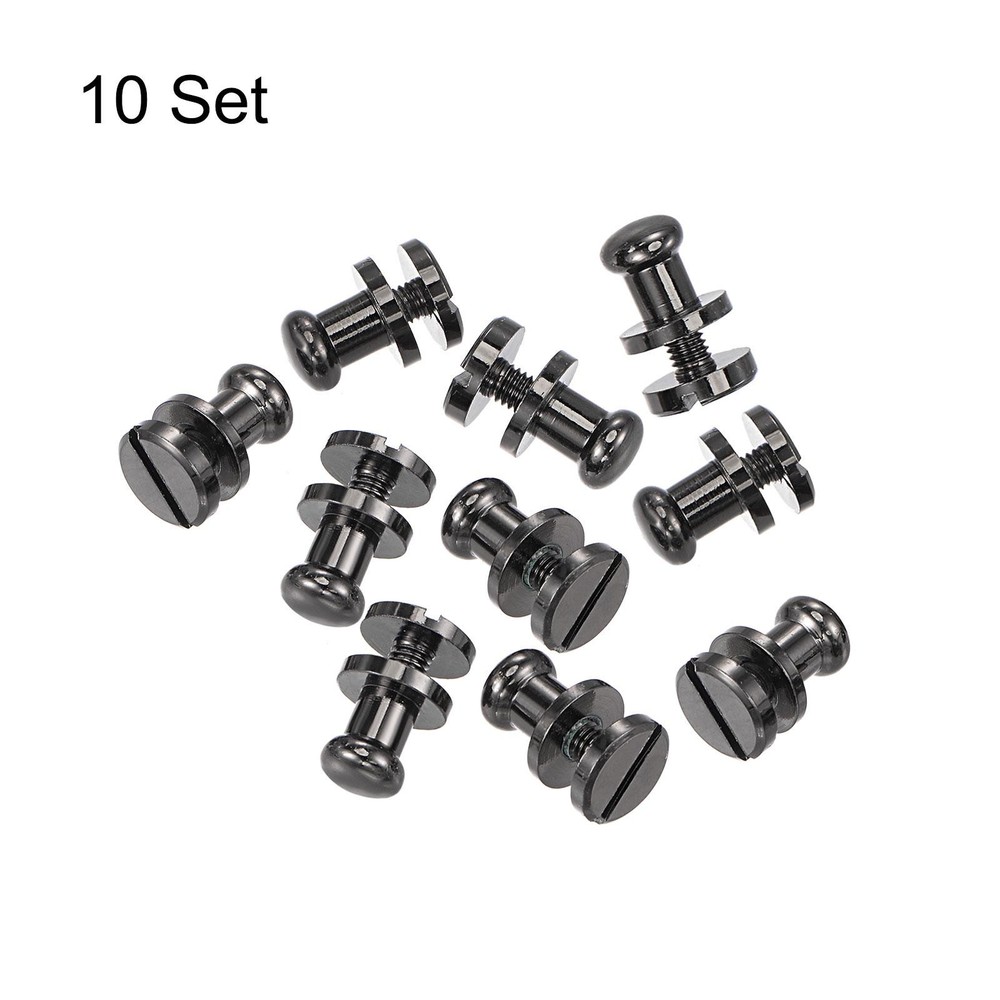 10 Set 6mm Solid Brass Round Head Lock Screw Rivets Pin Fixing, Black