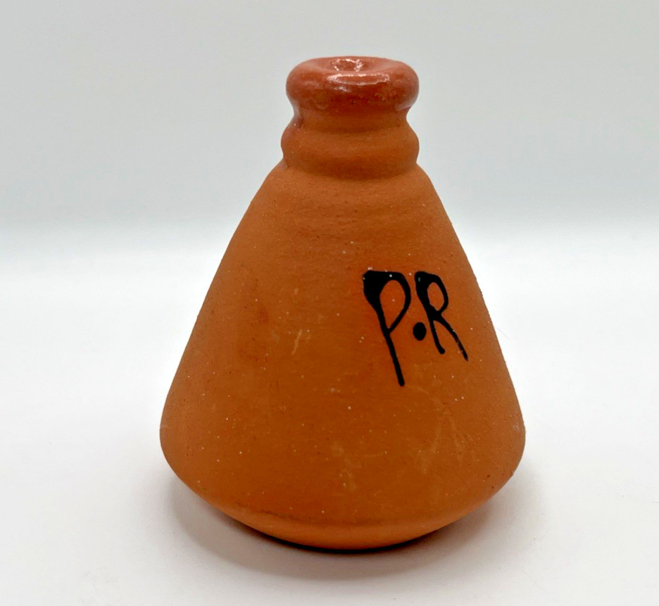 Vtg Miniature Pottery Jar Hand Painted Sun & Waves- Signed