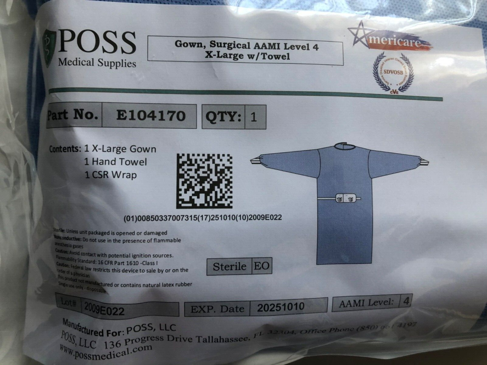 28 Units - Sterile Blue Surgical Gown Size XL AAMI Level 4 w/ Hand Towel 10/2025