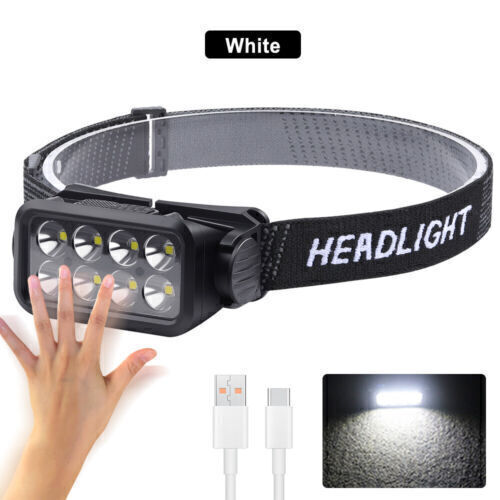 COB LED Headlamp USB Rechargeable Headlight Torch Work Light Bar Head Band Lamp
