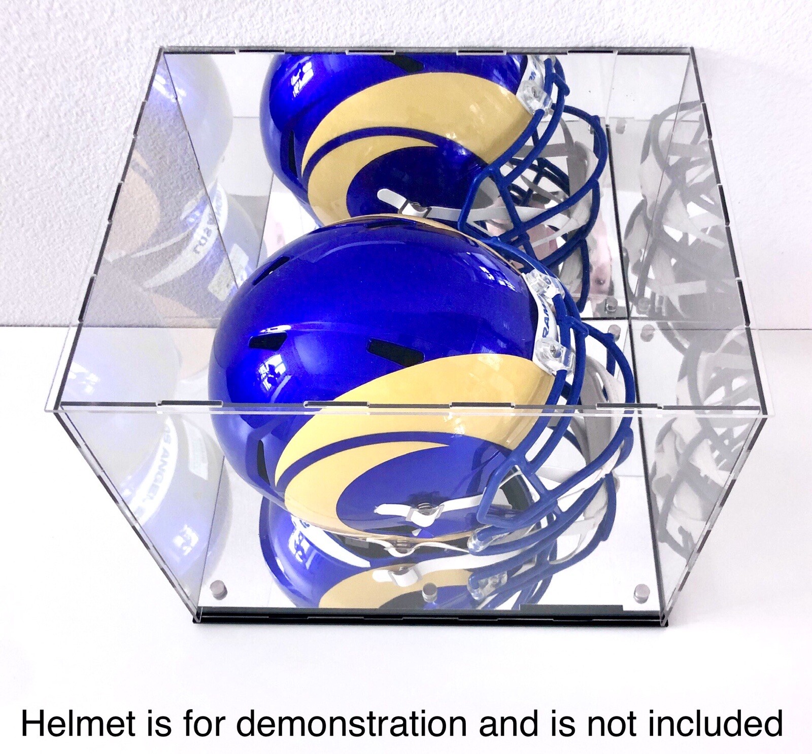 Full Size Acrylic Football Helmet Display Case with Back Mirror & Mirror Base