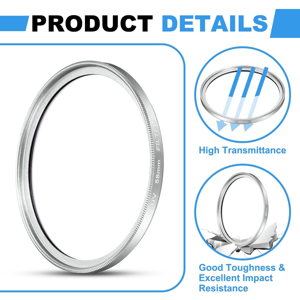 58mm Ultra Slim Lens Filter Multi Coating Camera Len Filter, Silver