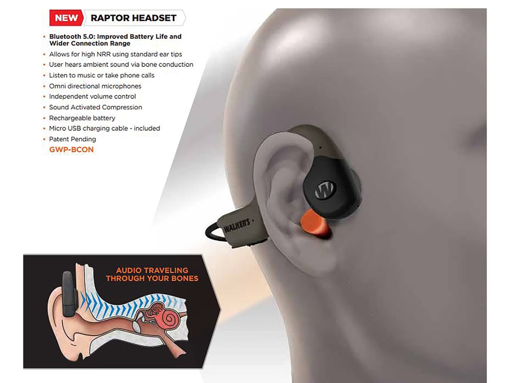 Walker's Raptor Bone Conduction Bluetooth Hearing Amplifier