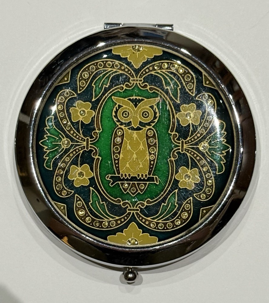 Enamel Compact Double Mirror Owl/Flower
