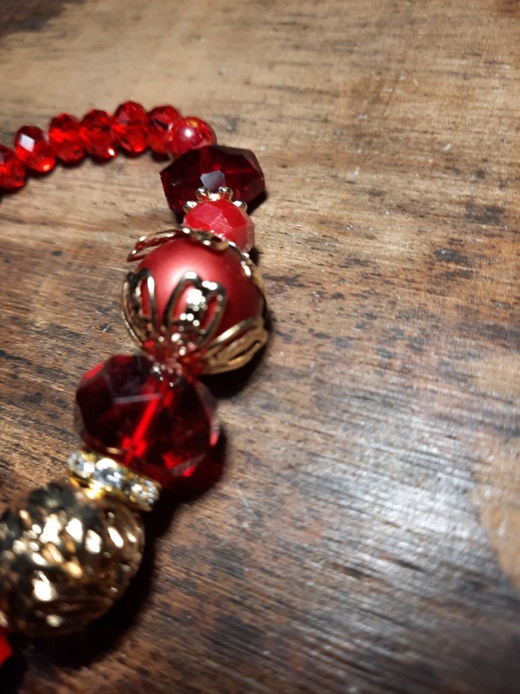 Hand beaded Ruby Rose bracelet size Adjustable 6- 7-1/2