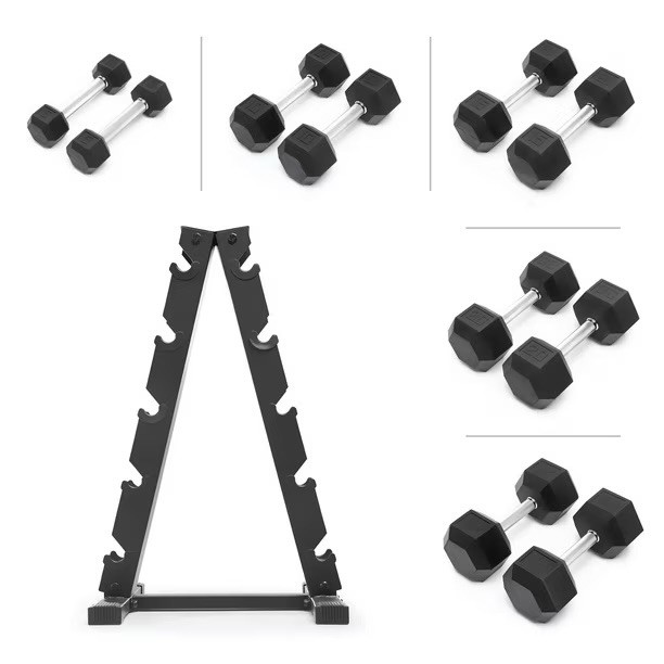Marcy 150 lb. Rubber Hex Dumbbell Set with Rack