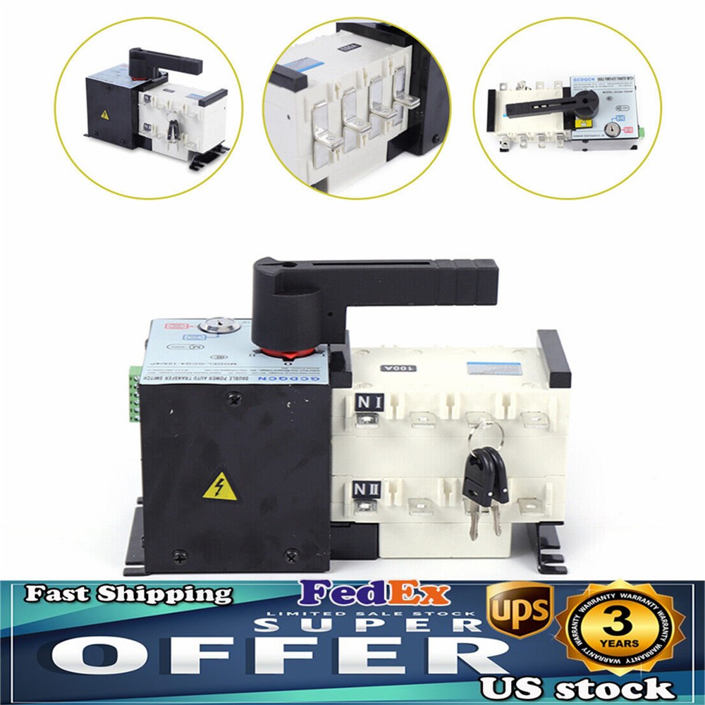 100AMP Dual Power Automatic Transfer Switch Changeover Isolation Generator USA