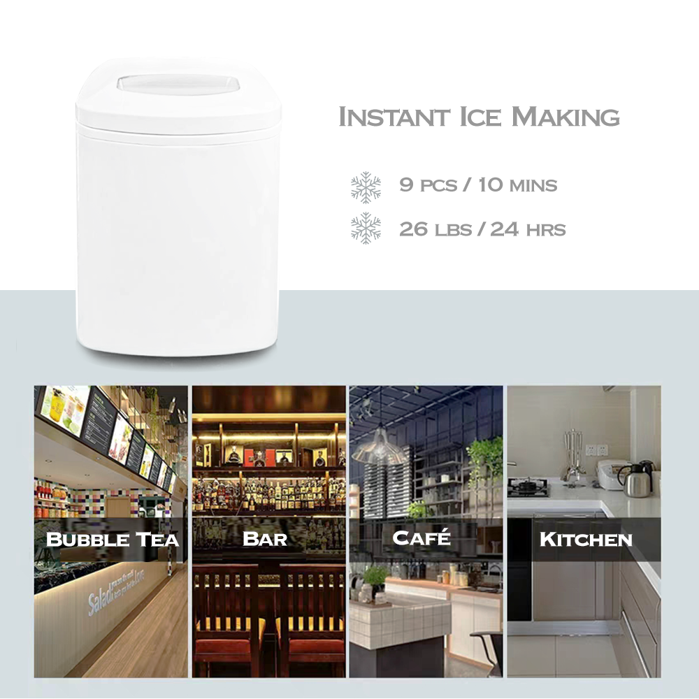 White Countertop Portable Compact Ice Maker Instant icecube Machine Office Home