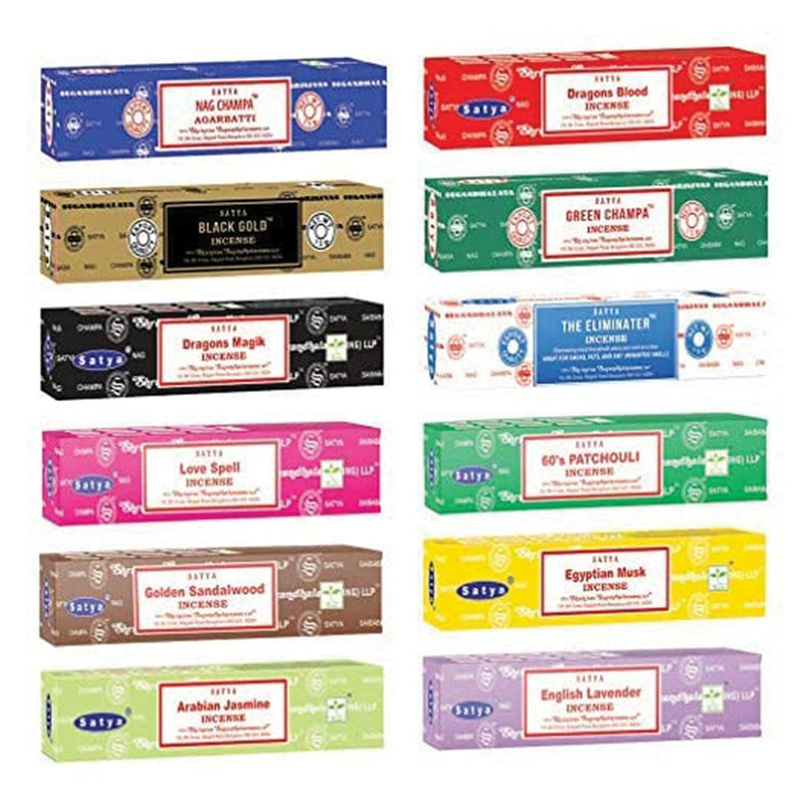 12 Pack Assorted Satya Original Nag Champa Incense Sticks 180 Pack | 15g boxes