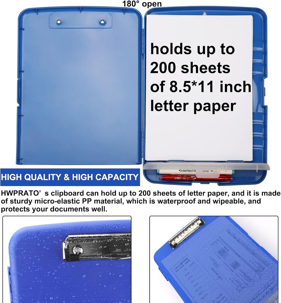 HWPRATO Foldable Clipboard Organizer with Storage - Plastic Blue