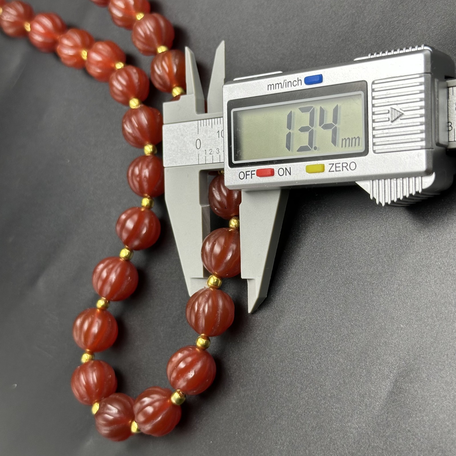 Vintage Himalayan Tibetan Carnelian Carved Agate Melon Shape Beads Necklace