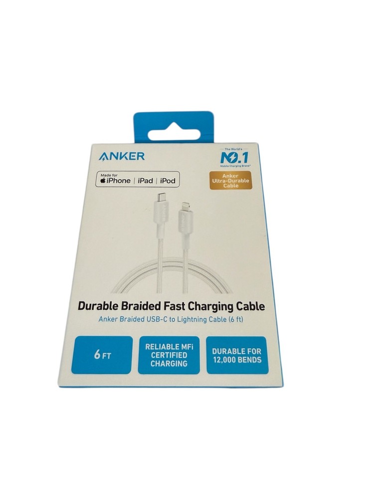 Anker 6' Braided Lightning to USB-C Fast Charging Cable - White