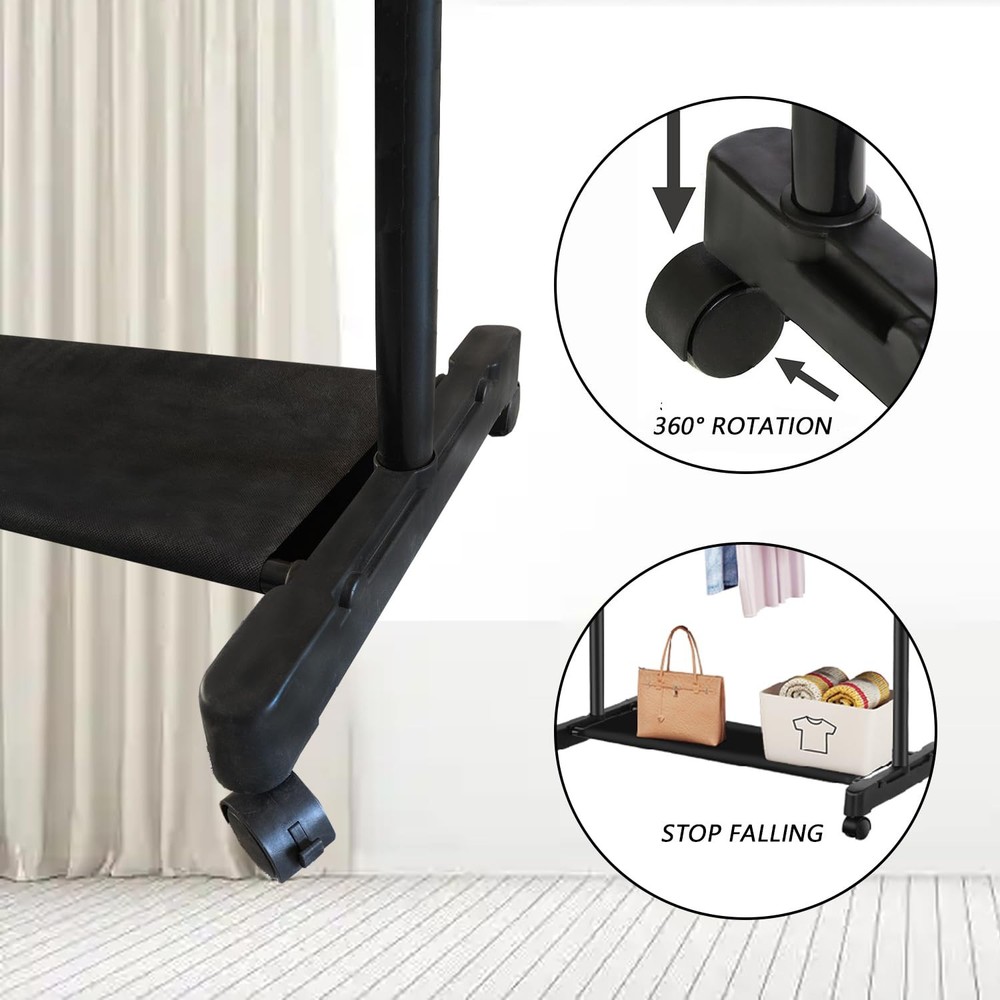 Clothes Rack on Wheels with Extra Top Storage Shelf, Expandable Rolling Garme...