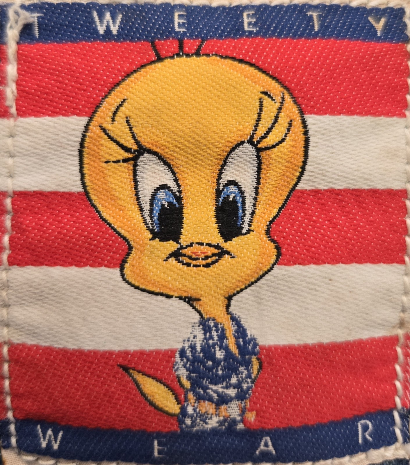 Vtg 1998 Warner Bros Looney Tunes "TWEETY WEAR" Mini Denim Backpack w/Keychain🐤
