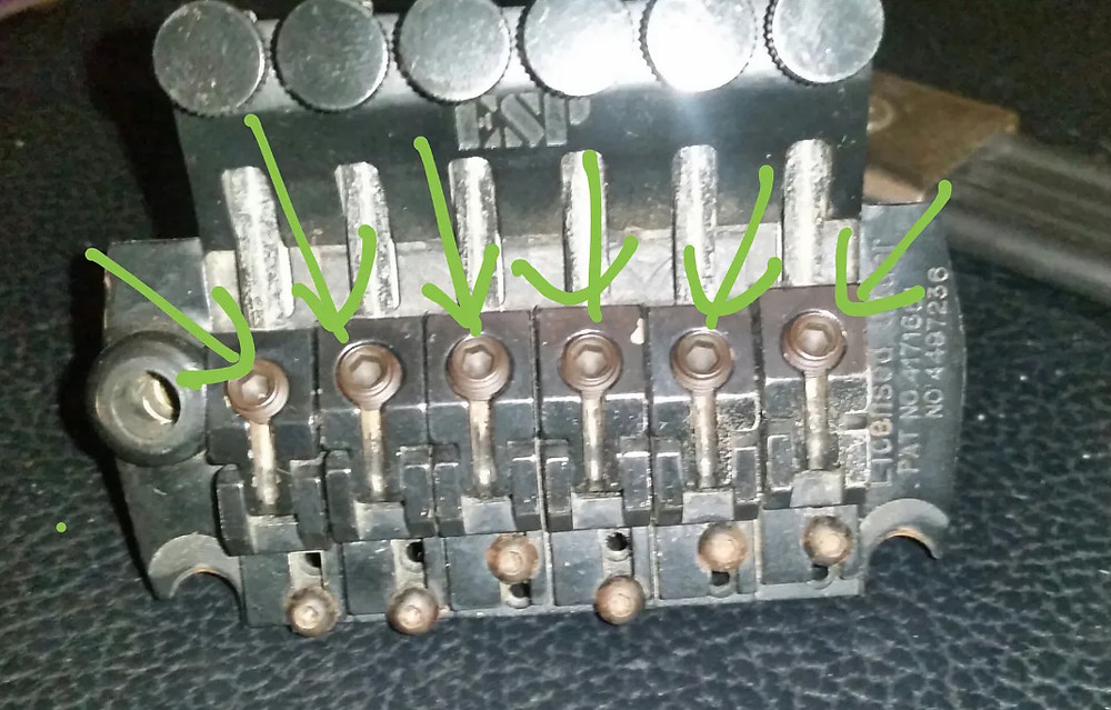 String lock saddle screw set for ESP Sinclair Synclear tremolo bridge 1st gen