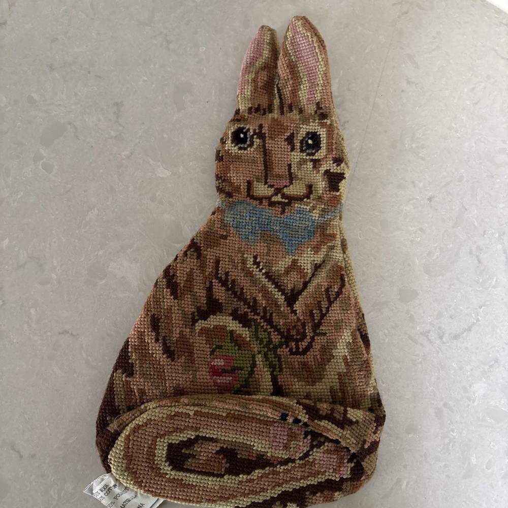 VTG Needlepoint Rabbit 13” Tall 100% Wool