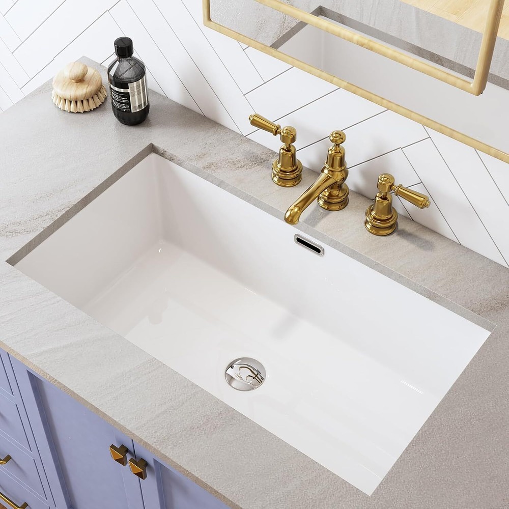 Durable Rectrangle Undermount Vitreous Ceramic Lavatory Vanity Bathroom Sink