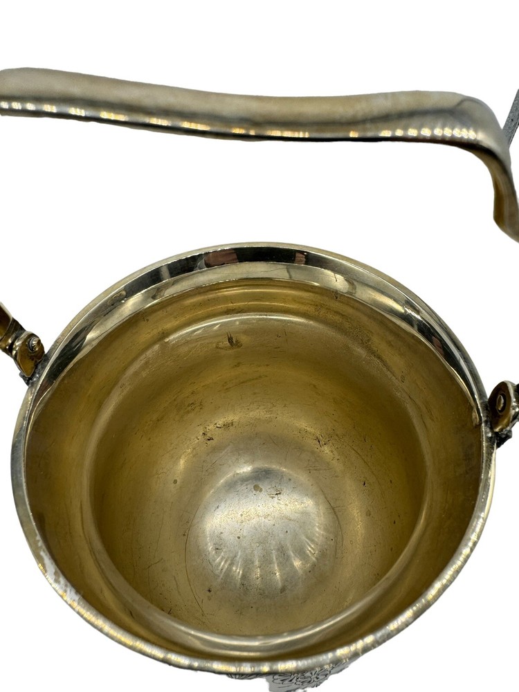 Vintage Eales 1779 Footed Silver Ice Bucket With Handle Etched Floral Pattern