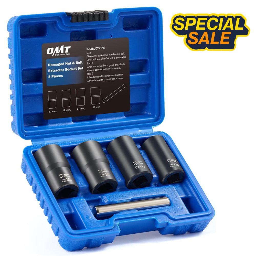 Orion Motor Tech Twist Socket Tool Set 5-Pc Nut & Bolt Extractor 1/2 Drive US