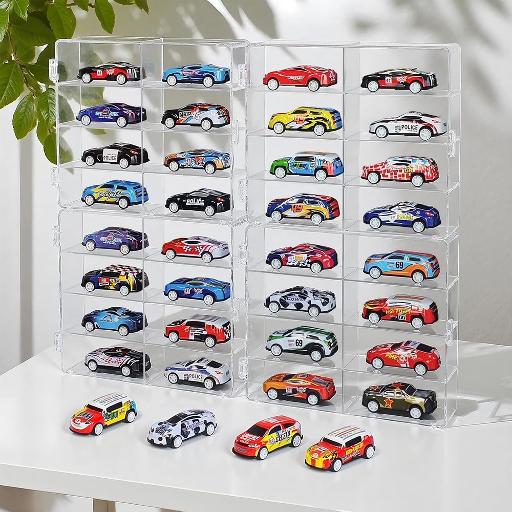 4 Pack 1/64 Car Display Case for Hot Wheels Stackable Storage Organizer w/ Lock