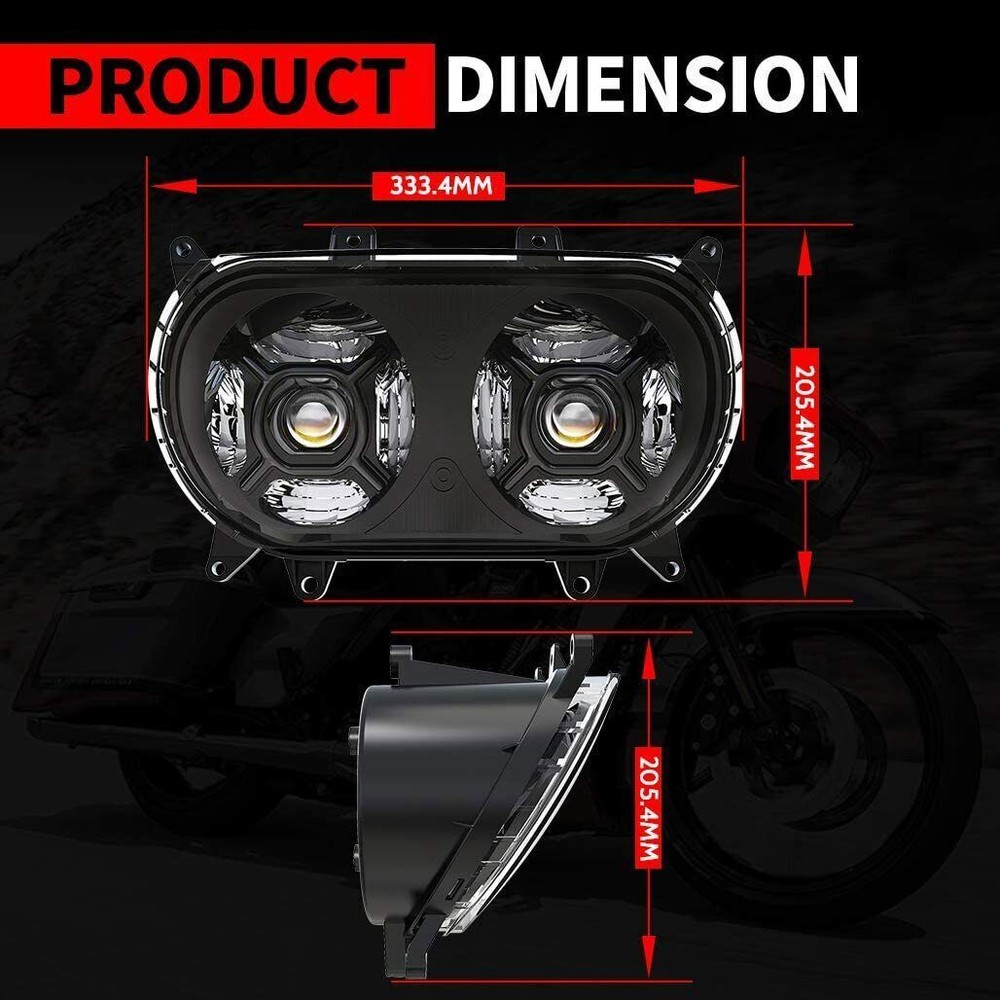 DOT LED Dual Projector Headlight Headlamp Assembly For Road Glide 2015-2023