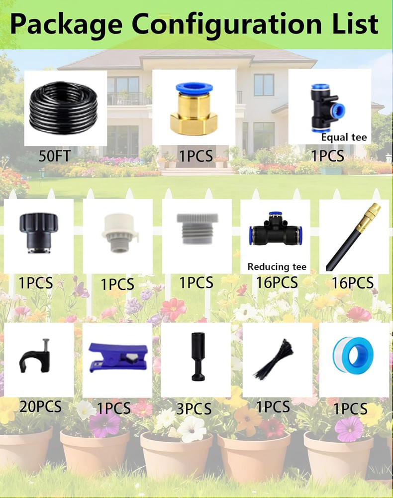 Drip Irrigation System - 360° Adjustable Micro Spray Sprinkler Kit for Garden, E