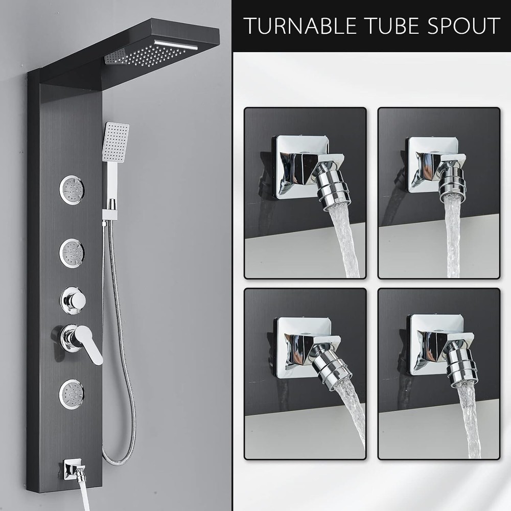 Black Shower Panel Tower System Stainless Steel Multi-function Massage Body Jets