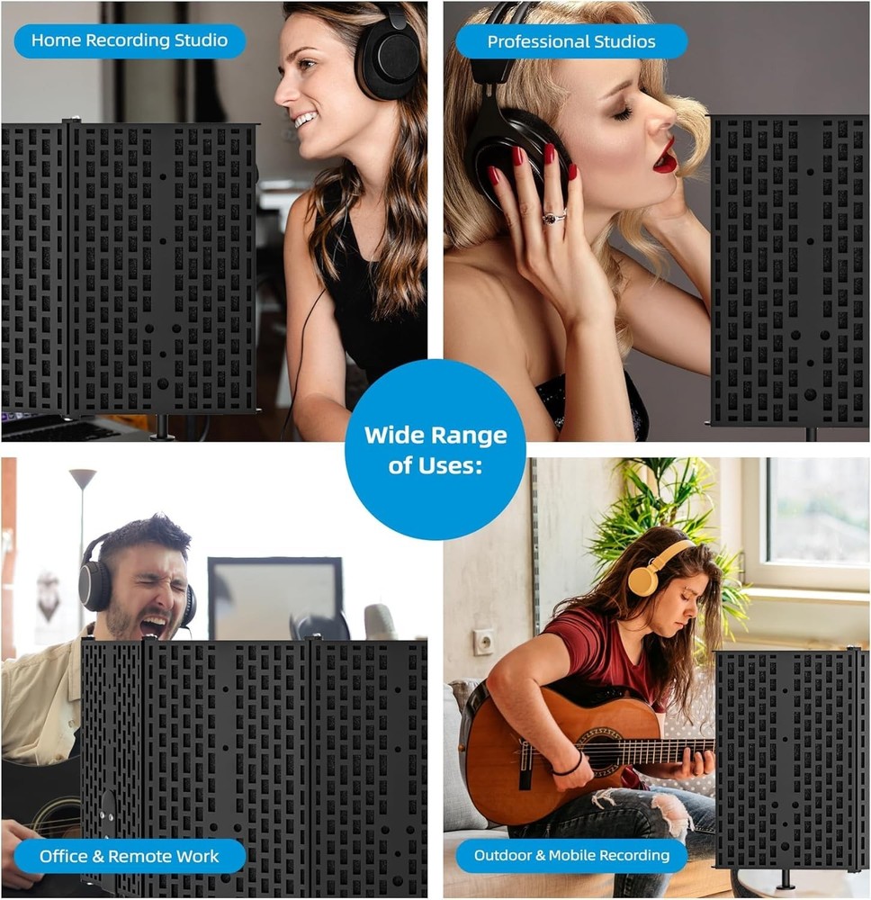 5-Panel Foldable Microphone Isolation Shield – Portable Soundproof Vocal Boot...