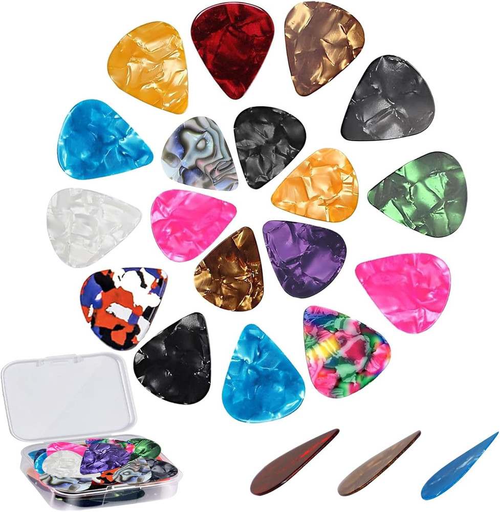 21PCS Guitar Picks Set Thin Medium Heavy Celluloid Assorted w Case