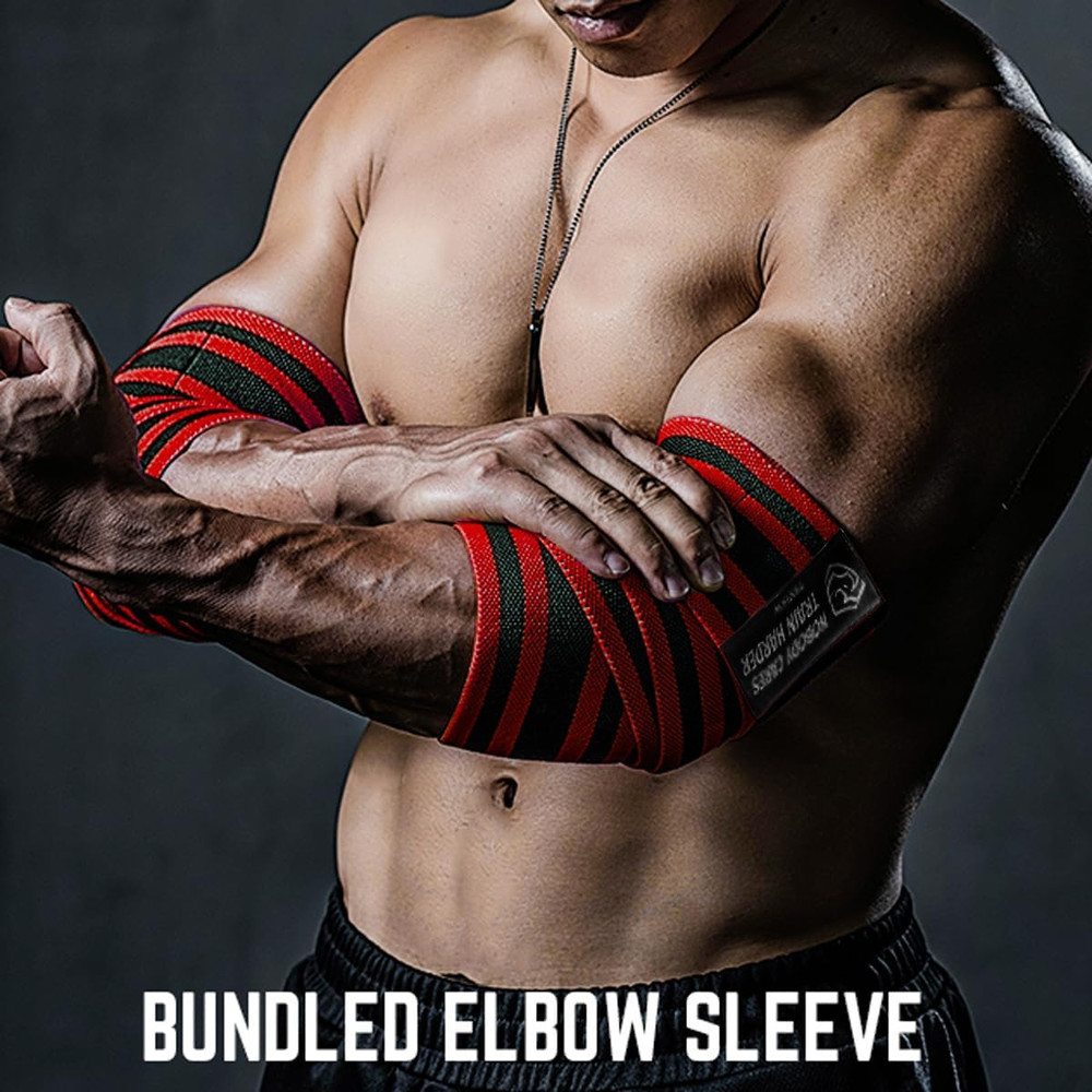 Elbow Wraps for Weightlifting (1 Pair), 47" Elastic Elbow Support & Compression