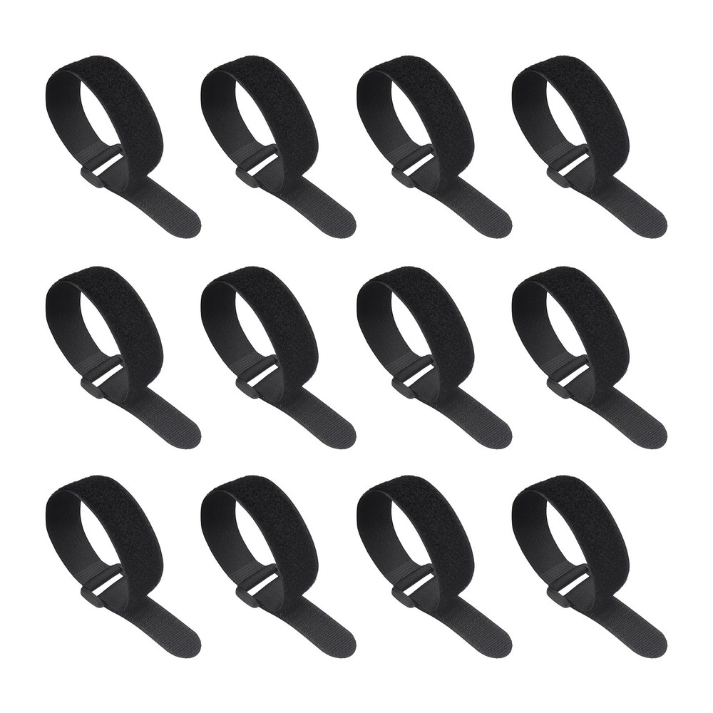 12pcs Reusable Cinch Straps 1.2"x11.8" Hook and Loop Cable Securing Strap, Black