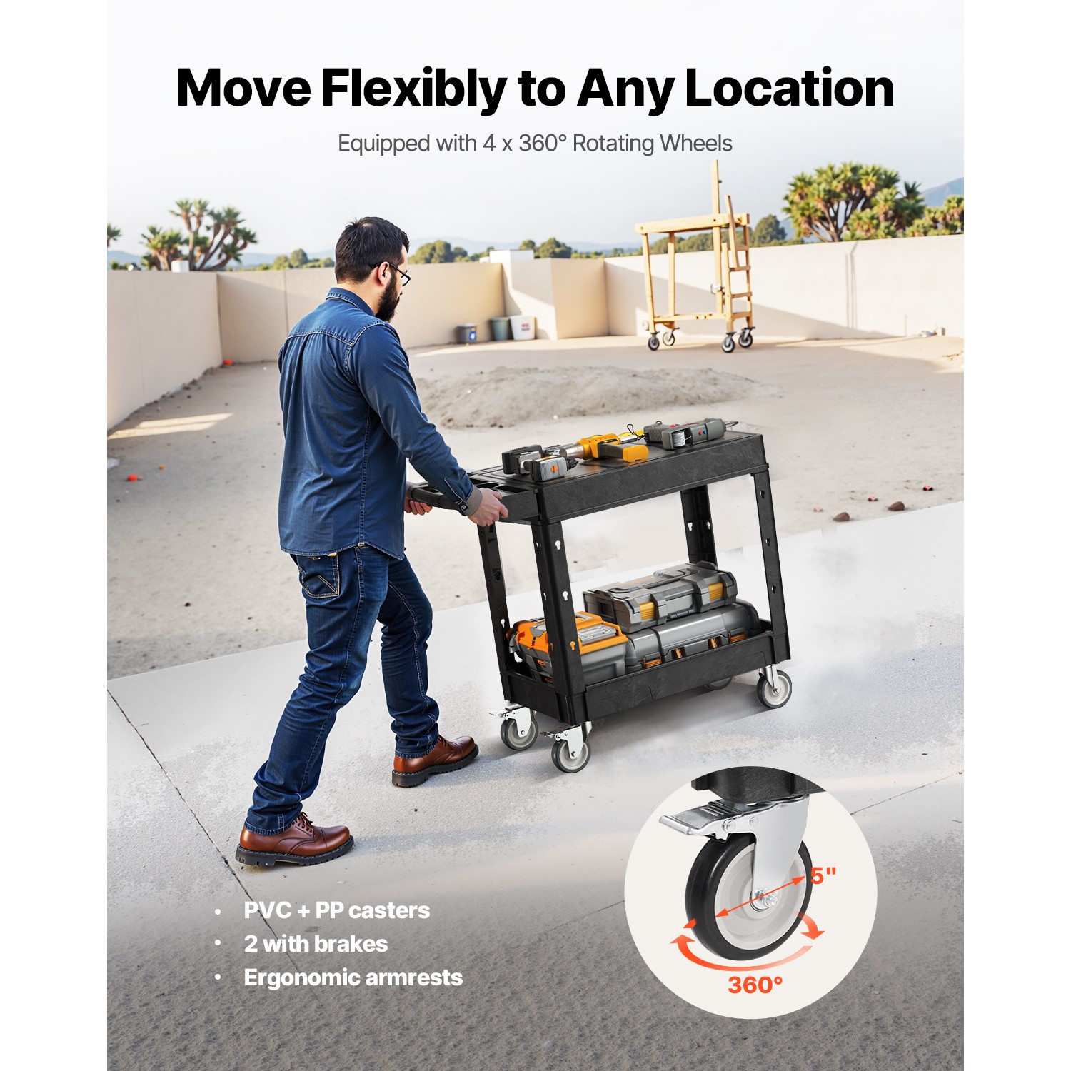 2-shelf Utility Cart 550 lbs 31.3 x 17.7-inch Service Cart with Wheels