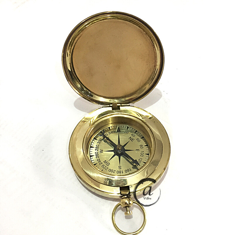 Solid Brass Push Knob Button Compass Old London Ship/Boat Compass Pocket Vintage
