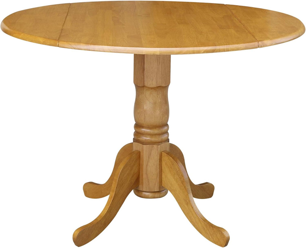 42" Round Dual Drop Leaf Dining Table - Solid Oak Parawood, Sturdy & Stylish