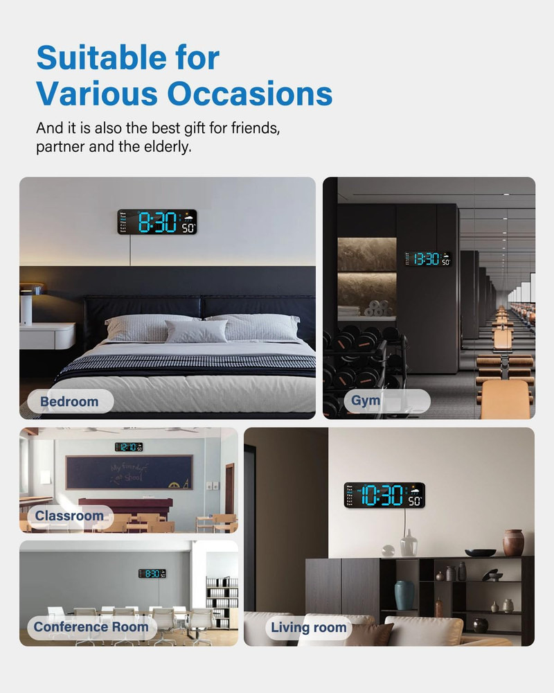 Digital Wall Clock, Digital Clock Large Display with Remote Control, Corded LED