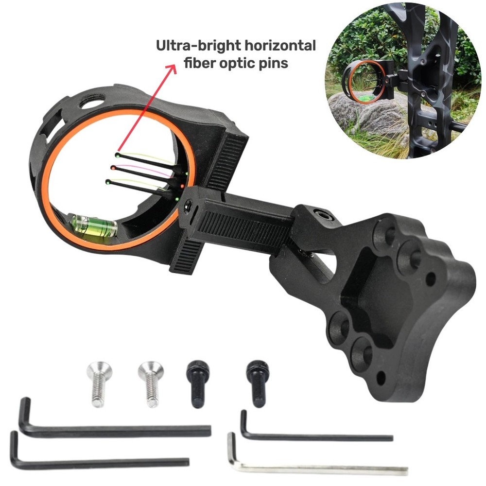 3 Pin Adjustable Archery Bow Sight with Level Bubble for Compound Recurve Bow