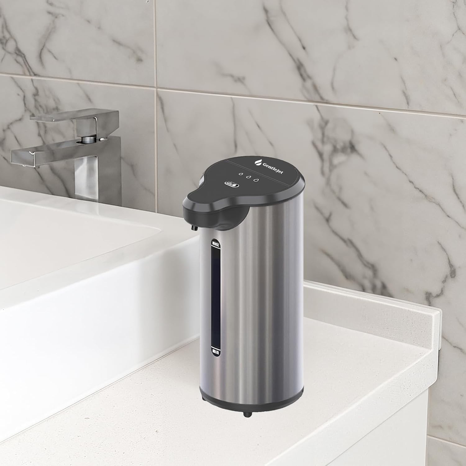 Automatic Soap Dispenser, Touchless Liquid, Stainless Steel Countertop, Bathroom