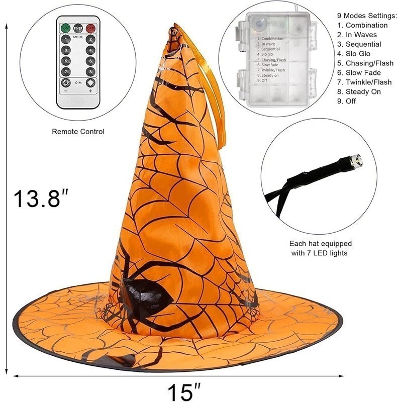 Halloween Witch Hat String Lights 8 Modes Battery Powered Outdoor Decor New