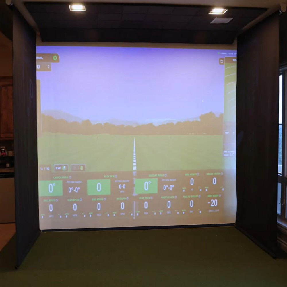 Motorized Golf Simulator Screen Enclosure for Garage Ceiling Mounted Retractabe