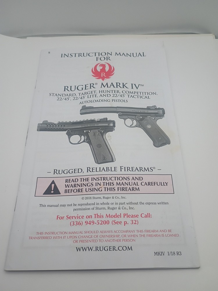 Ruger Mark IV Autoloading Pistol Owners Manual 2018