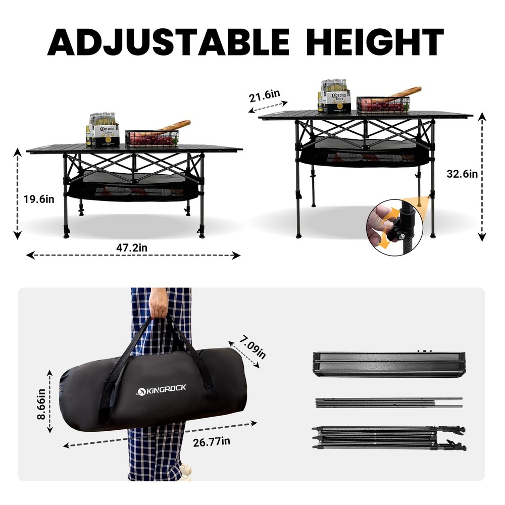 Camping Table Foldable, Height Adjustable Aluminum Roll Up Table with Easy Ca...