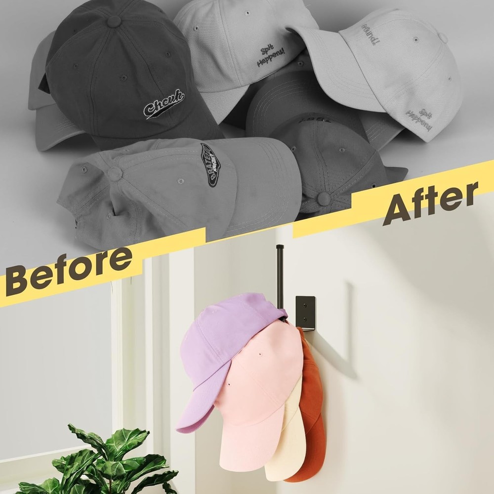Versatile 2 Pack Hat Holders - Strong Adhesive & Wall Drilled for Easy Setup