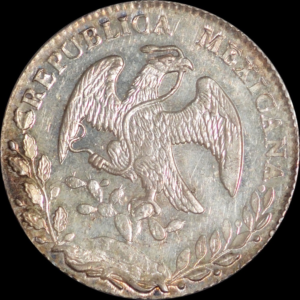 PCGS MS62 1860 Mo TH Mexico 8 Reakes, proof-like surface